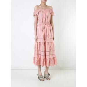 Sea New York Broderie Anglaise Off-Shoulder Midi Dress Blush Pink Size 4